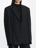 Fongt Goods Personality Breasted Splicing Small Suit 2024 Spring New Fashion Design Sense Loose Versatile Suit Jacket Female-Outfit