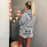 2023 Women's Cat Embroidered Pajamas Hooded Casual Set Two-Piece Fashion-Outfit