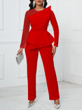 Fongt New Long-Sleeved Temperament Mesh Splicing Nail Beads Thin Banquet Large-Size Jumpsuit