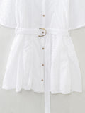 New Hollowed-Out Embroidery With Belt Mini Dress 8175960-Outfit