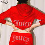 Juicy Tracksuit Women Autumn Winter Diamonds Velvet Two Piece Set Long Sleeve Hooded Sweatshirts And Pants Jogging