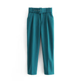 2024 New Pleated Multi-Color Harlan Pants Leisure Solid-Color Women's Pants Belt-Outfit