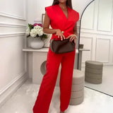 Fongt Summer New Women's Buttons Broad-Legged Pants Temperament Commuting Fashion Set