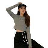 Fongt Long Sleeve White Bottom Shirt Korean Version Short Crop T-Shirt Female 2023 Autumn Decoration Body Show Thin Jacket