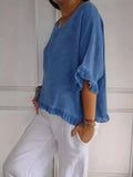 Fongt Summer New Solid Color Lotus Leaf Side T-Shirt Women's Leisure Short-Sleeved Top