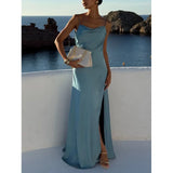 Fongt Temperament Sexy Solid Color Splicing Tie With Body Slings Long Dress