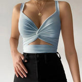 Fongt Ebay Female Vest Top Ins Kinked Stretch Tie 2024 New V Bow Outback Small Sling Summer-Outfit