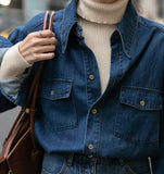Fongt Gentle And Niche Vintage Cowboy Shirt Female Design Folded Dress Blue Harbor Wind 2025 New Spring
