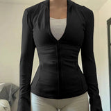 Solid Zipper Hoddie Sports Yoga Top-Outfit