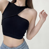 Women Tanks Crop Tops with Solid Color, Sexy Skinny Version Irregular Casual Style Summer Clothing Club