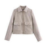 Fongt Women's Explosive Collared Pocket Zipper Jacket