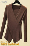 Sexy V-Neck Long Sleeve Pullover Knitted Sweater Women 2023 Winter Sweaters Knitwear Korean Woman Clothes