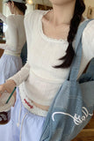 Lace Soft Breathable Thin Long-Sleeved T-Shirt Women's Spring And Autumn 2024 New Underwear