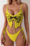 Butterfly Pattern Lace Up Bikini