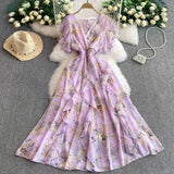 Fongt Crumlore Spun Dress Summer New Waists Thin Temperament Orange Trussed French Retro Punut Fairy Dress