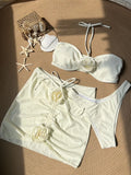 2024 New Sexy Rose Slings Solid Three-Piece Set Swimsuit