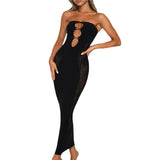 Strapless Backless Tight Vestidos Sexy Party Women Cut Out Sleeveless Mesh Print Patchwork Bodycon Dress Street