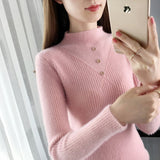 Fongt And Winter Half High Collar Button Thick New Foreign Style Jacket Sweater Imitation Mink Wool Coat Female Bottom Shirt-Outfit