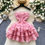 Fongt Sweet Atmosphere Feel Bra Dress Women Summer Three-Dimensional Flowers Small Hot Babes Ponmp Short Skirt