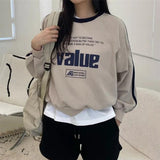 Vintage Letter Print Round Neck Sweatshirt-Outfit