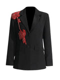 Fongt Sense French Retro Coat 2024 Autumn New Lapel Long Sleeve Rhinestone Stitching Flower Design Suit Woman-Outfit