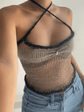 Lace Up Knitted Crop Cami Top-Outfit