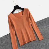 Sexy V Neck Women Pullover Sweater Fashion Autumn Winter Long Sleeve Knitted Jumper Top Casual Korean Slim Basic