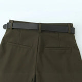 Fongt 2025 Spring New Women's Fashion Simple With Belt Double Fold Trousers