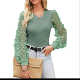 Fongt Women's Wear Mesh Small Flower And Snow-Flake Shirt Women 2025 Spring And Summer Round Collar Thin-Sleeved Top