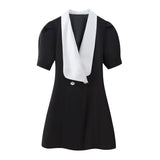 Fongt New Women's Fashion French Fashion Design Suited Bow Decorated Mini Dress