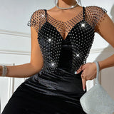 Fongt Direct Selling Hot Fishing Net Bright Drill Slit Sexy Crop Vest
