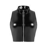 Fongt Ladies PVC Mirror Bright Leather Vest Sexy Show Chest Skin Vest Size Accurate No Smell-Outfit