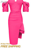 Summer 2023 New High Quality Ladies Mini Dress Off Shoulder Side Slit Tight Puff Sleeve Sexy Celebrity Party
