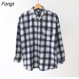 Retro Flannel Brushed Thick Plaid Shirts Women Fall 2022 Korean Fashion Baggy Blouse Female Causal Long Sleeve Tops