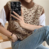 2021 New Spring Winter Women Sweaters Pullover Leopard Sleeveless Korean Style Knitted Vintage Wild Vests