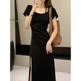 Fongt Fork Long Hepburn Small Black Dress Niche Figure Small Mother Bag Hip Long Dress Black Cold Sister Dress