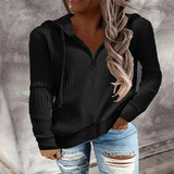 Fongt And Winter New Solid Color Casual Hoodie Loose Zipper Half Cardigan Set Long Sleeve Hooded Knit Women's Wear-Outfit