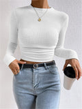 Fongt Spring And Summer Repair With Long-Sleeved Lattice Rounded Women's Folding Top.