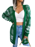 Fongt Wind Autumn And Winter Lattice With Lantern Sleeve Casual Cardigan Sweater Coat Women's Clothing