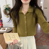 Fongt Sense Of The Small V-Neck Long-Sleeved Knitted Shirt Women's Autumn And Winter New Half-Opened Collared Blouse Bottom