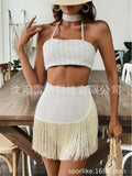 2025 New Blouse Short Skirt Women Split Two Sets Of Beach Vacation Bra Strap