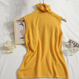 sweater vest autumn spring simple solid knitted turtleneck tank top women cozy pullover-Outfit