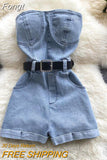Rompers Women Jeans Jumpsuit off shoulder 2023 Loose Casual Denim Rompers Womens Jumpsuits Wide Leg Casual Denim