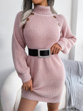 Shooting Autumn And Winter Casual Buttons High-Neck Long Sleeve Bottom Sweater Skirt Women's