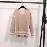 Fongt Fashion Simple Splicing Loose Long-Sleeved Top High Waist Thin Leg Pants Knitted