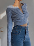 Cropped Button Cable Knit Cardigan-Outfit