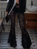 Fongt Wind Sexy Lace Perspective High-Rise Trumpet Trousers Niche Design Hottie Tight Waist Trousers