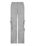 Washed Pocket Solid Cargo Pants-Outfit