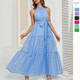 Fongt Women's Summer New Hot Selling Hanging Neck Lotus Leaf Side Long Dress