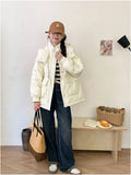Half-Round Button Short Down Jacket Female 2024 Winter New Hat Add Thick Waist Show Thin Overalls Warm Coat-Outfit